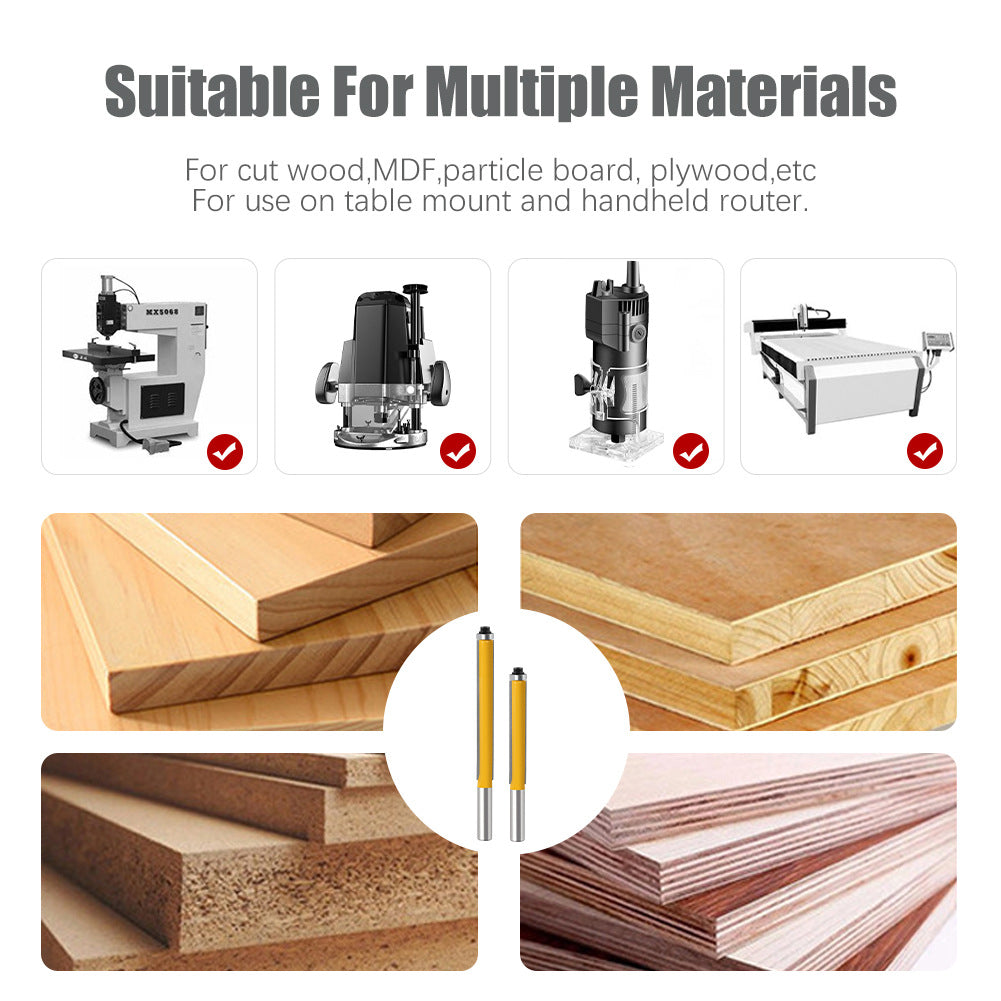 Extended trimming knife with bearing trimming knife Double blade straight knife Woodworking milling cutter Edge trimming machine Knife head engraving machine
