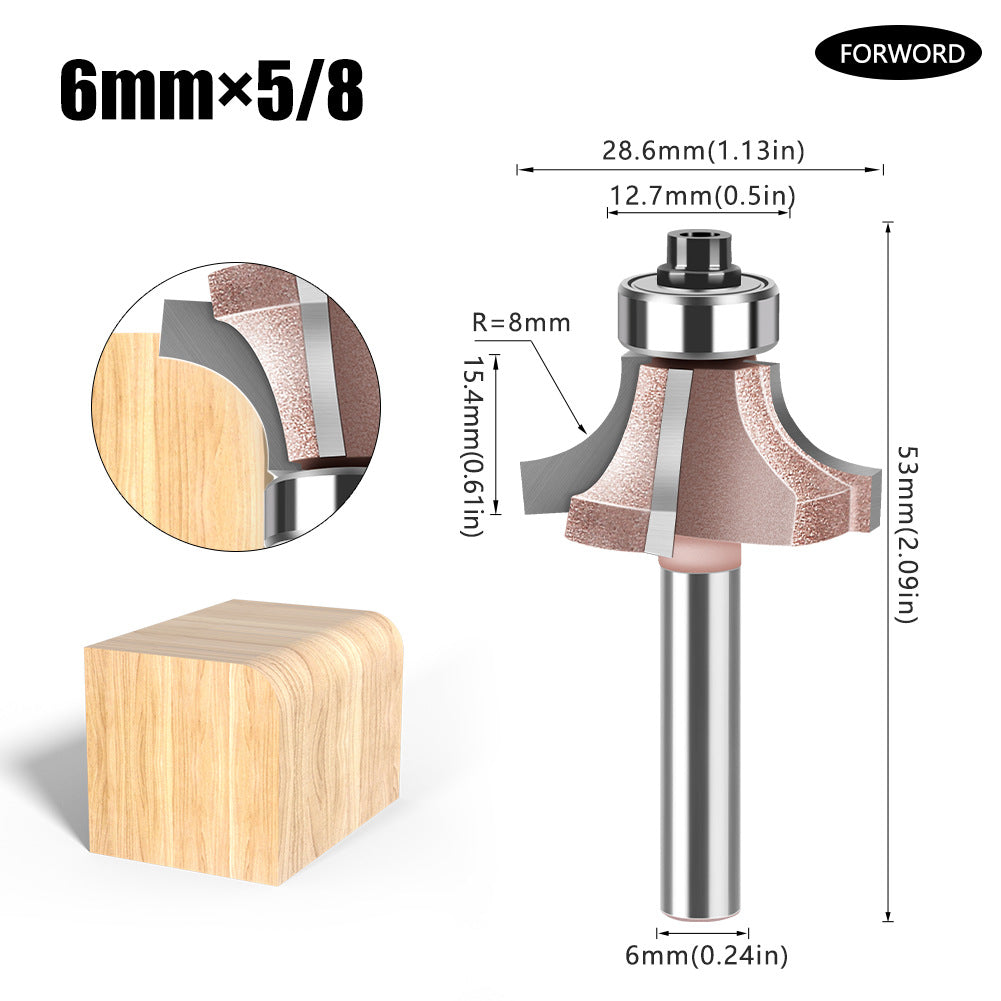 6Mm shank four-blade positive and reverse edge banding knife rounded corner knife arc trimming knife woodworking chamfering knife