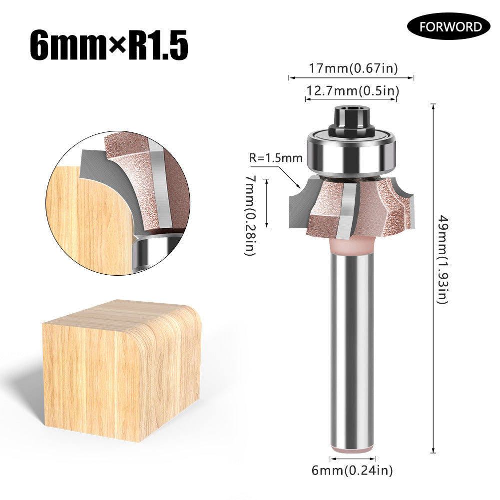 6Mm shank four-blade positive and reverse edge banding knife rounded corner knife arc trimming knife woodworking chamfering knife