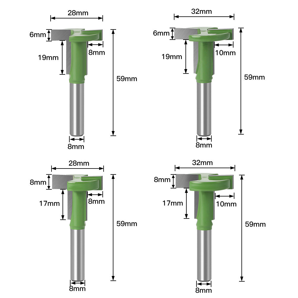 8 handle green straight edge T-tool hook milling cutter slotting cutter 8 handle groove milling cutter foreign trade export woodworking milling cutter