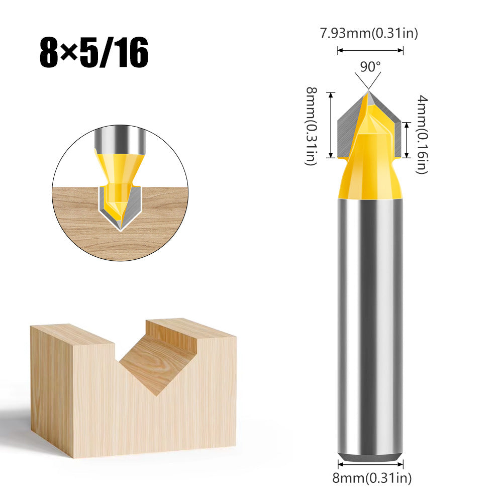 90 degree V-shaped knife 8 handle woodworking milling cutter v-slot trimming machine cutter head Aluminum plastic plate slotting integrated wall folding cutter head