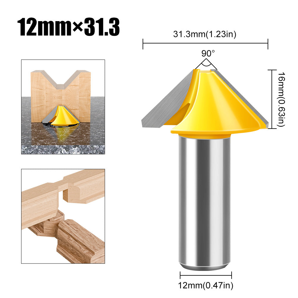2-Piece set Bogu frame tenon knife 1/2 handle 8 handle woodworking milling cutter Flat bottom V-shaped knife Door and window tenon knife Puzzle knife