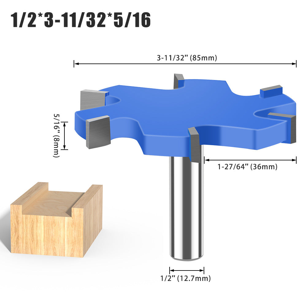 6-Tooth four-tooth T-shaped knife 1/2 handle 12mm handle woodworking tool lengthened T-shaped cutter slotted milling cutter T-shaped tenon cutter