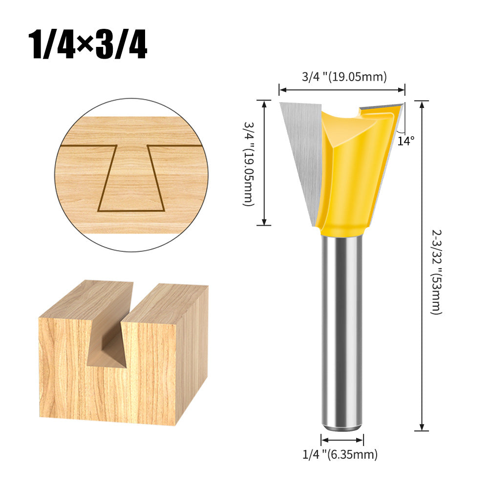 6-Piece set 1/4 handle 6 handle dovetail knife, Zikou Xun knife, woodworking milling cutter, carving knife, small dovetail knife