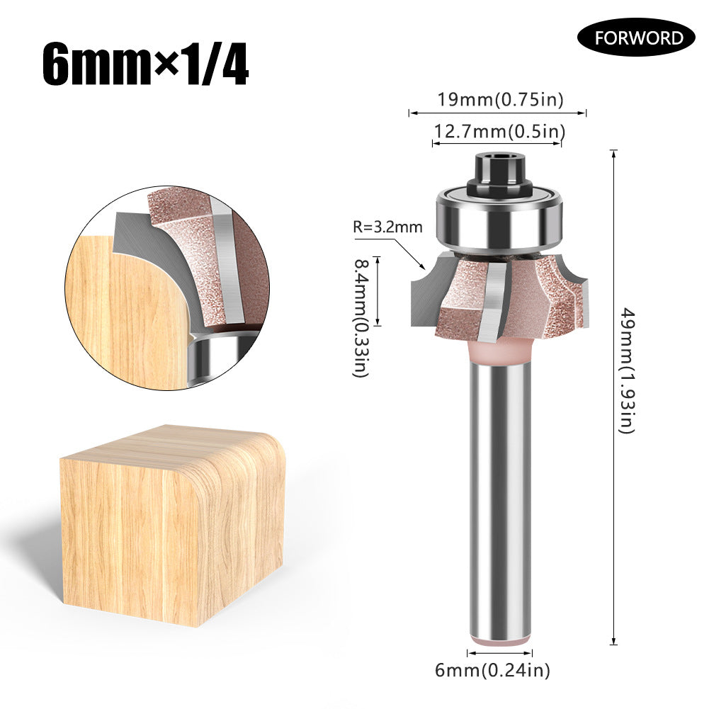 6Mm shank four-blade positive and reverse edge banding knife rounded corner knife arc trimming knife woodworking chamfering knife