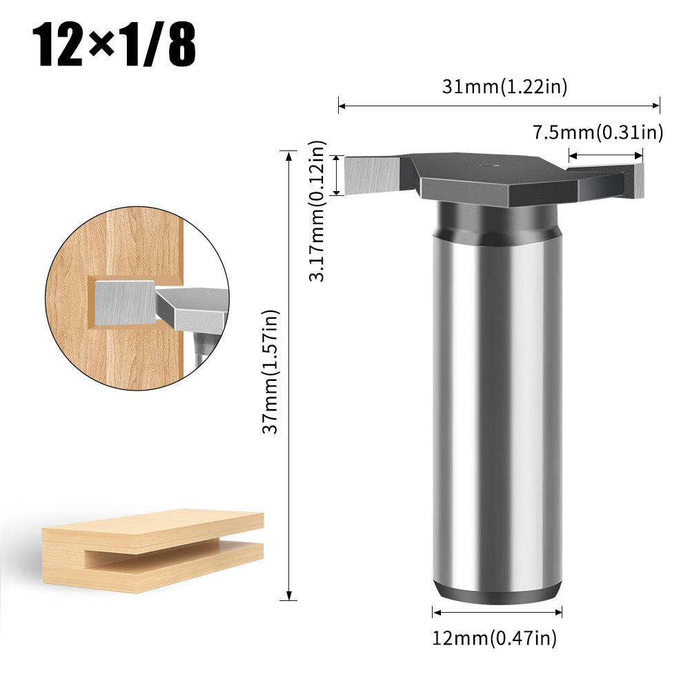 6 handle 12 handle T-shaped knife Slotted knife Alloy slotting cutter head Woodworking milling cutter Tungsten steel cutter head Woodworking slotting knife