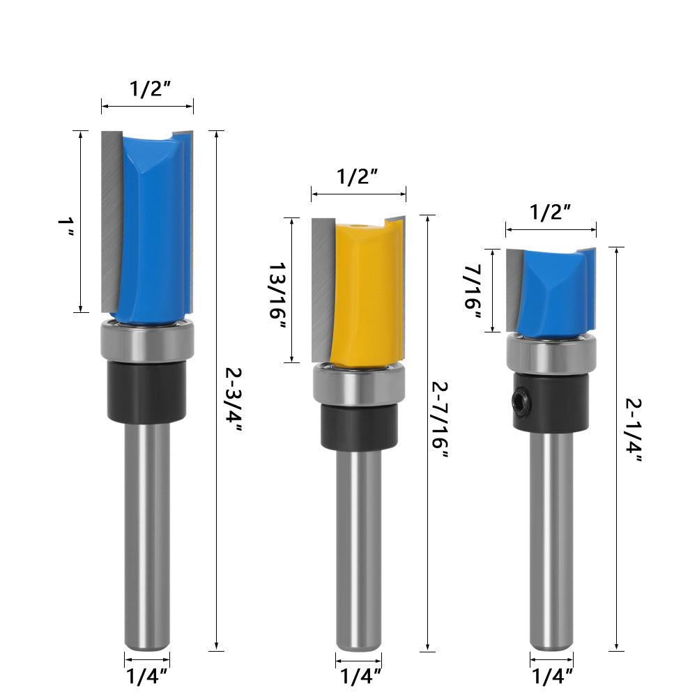 3-Piece set imitation trimming knife bearing straight knife slotting knife trimming knife engraving woodworking milling cutter trimming machine head