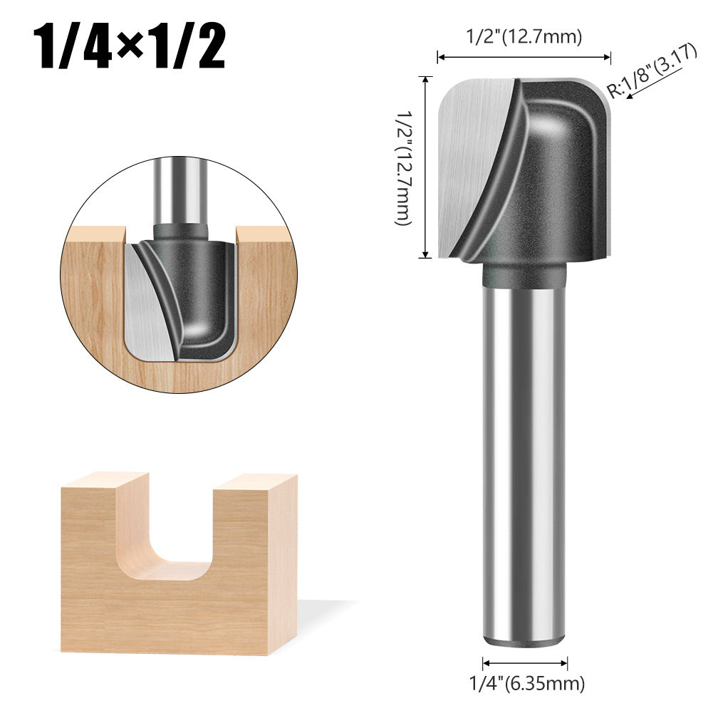 5-Piece set of 1/4 handle 6 handle double arc round bottom knife, slotting knife, bakelite milling cutter, engraving machine, trimming machine round bottom line type