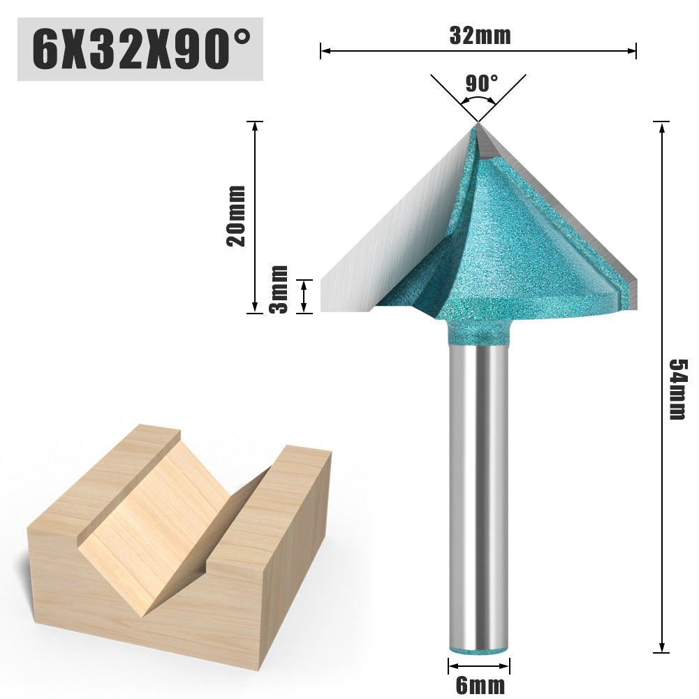 6 handle industrial grade 90 degree V knife slotting knife, woodworking corner knife, engraving machine tool head trimming machine tool head alloy
