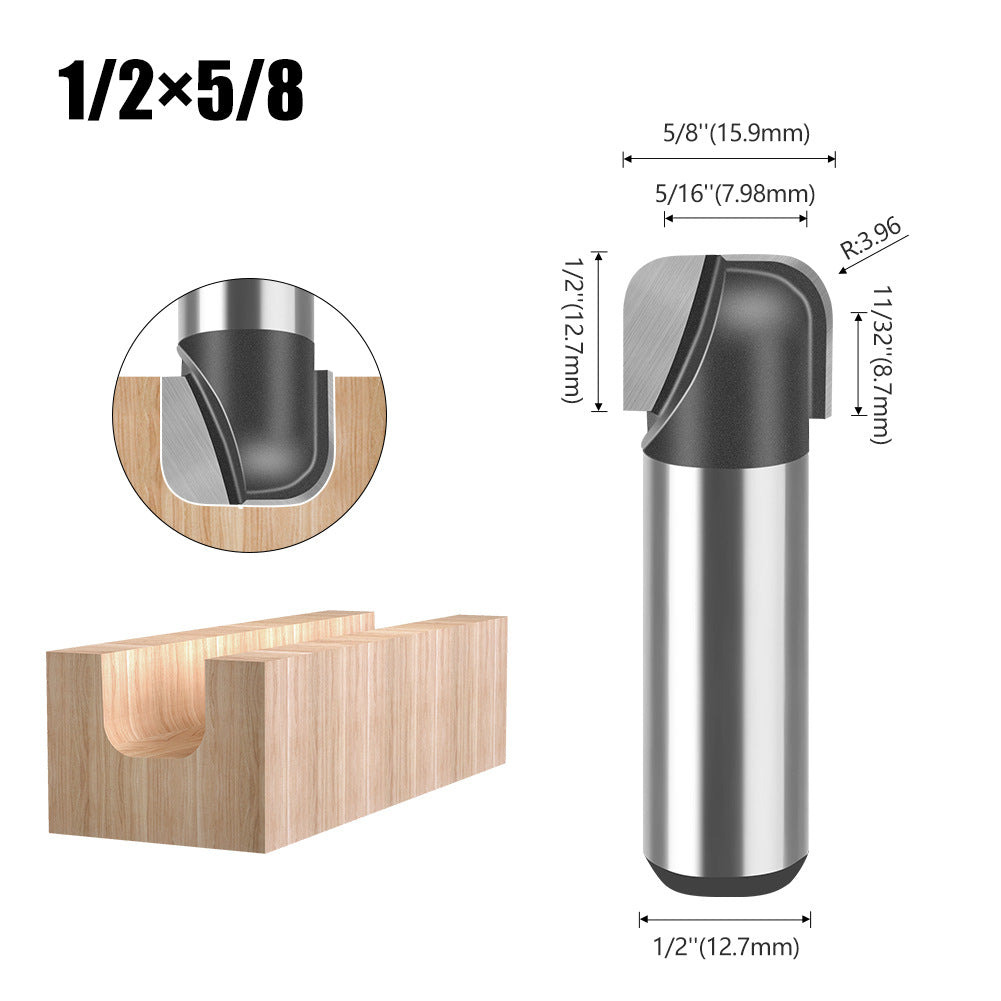 1/2 Shank 1/4 Shank Double Arc Round Bottom Knife, Slotting Knife Bakelite Milling Cutter, Engraving Machine Edge Trimming Machine Round Bottom Linear Knife