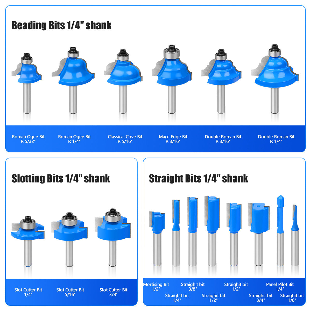 35-Piece set 1/4 handle blue window aluminum box woodworking milling cutter trimming knife fillet knife bevel knife fillet knife DIY worker