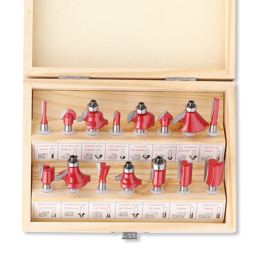 15-piece set 1/4 handle 1/2 handle 8 handle 6 handle woodworking milling cutter set 12-piece set woodworking slotting milling cutter