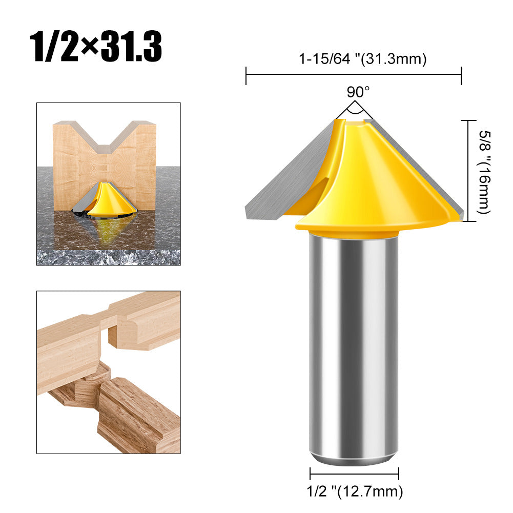 2-Piece set Bogu frame tenon knife 1/2 handle 8 handle woodworking milling cutter Flat bottom V-shaped knife Door and window tenon knife Puzzle knife