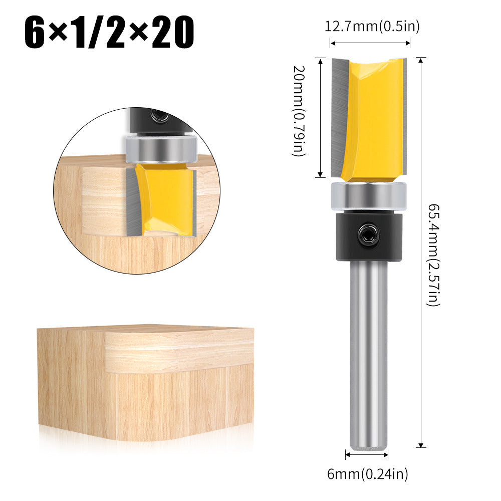 1/4 handle, copy bearing trimming cutter, woodworking milling cutter, double-edged bearing straight cutter, extended
