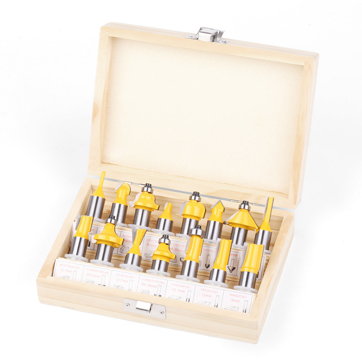 15-Piece set of 1/2 handle woodworking milling cutter set, engraving machine/bakelite milling/trimming machine, alloy cutter head set