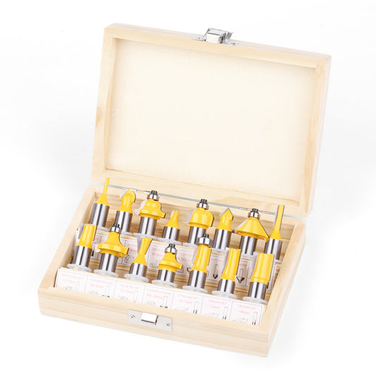 15-Piece set of 1/2 handle woodworking milling cutter set, engraving machine/bakelite milling/trimming machine, alloy cutter head set