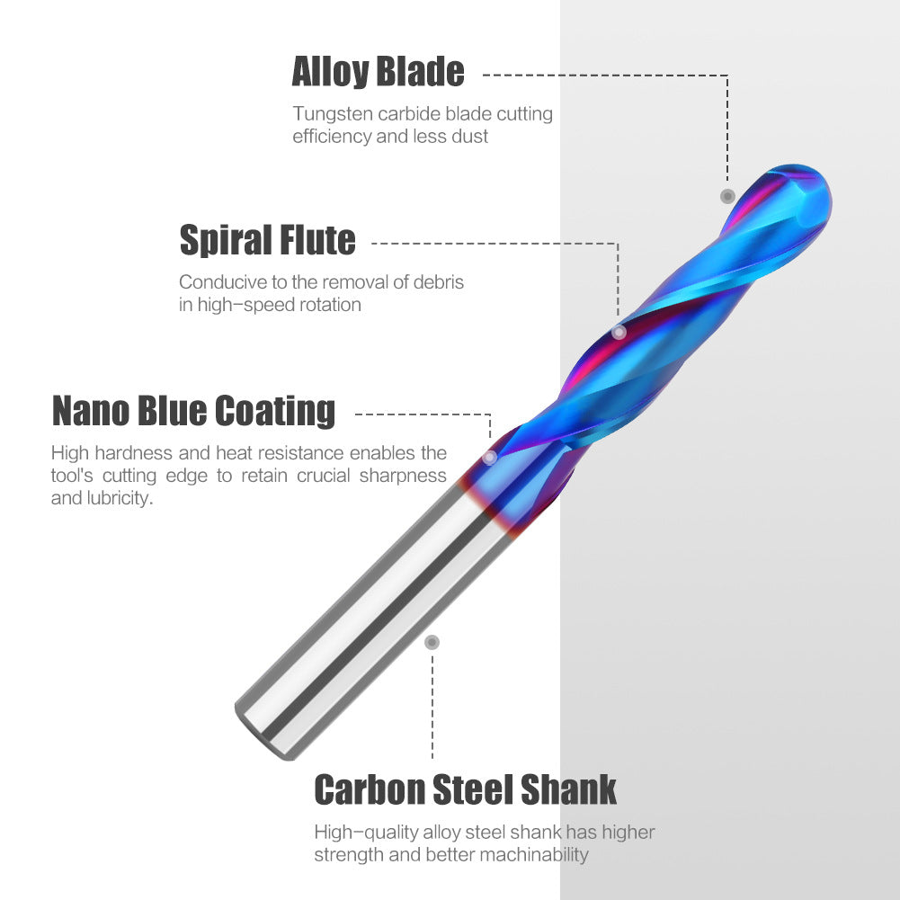 2-Blade Ball Head Straight Knife Upturn Blue Nano Woodworking Slotted Straight Knife Integral Alloy Woodworking Milling Cutter