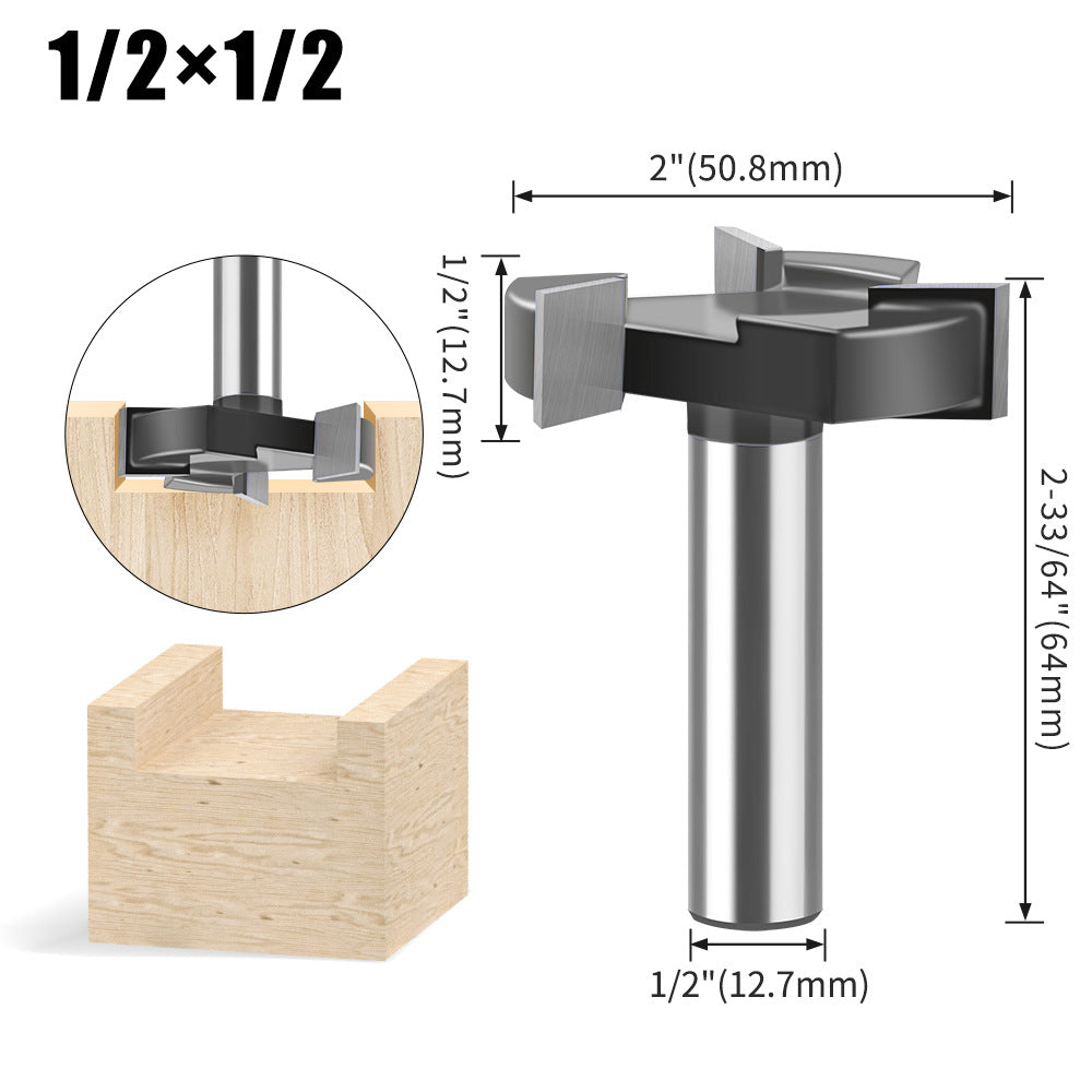 Three-blade T-slotting cutter T-type mortise and tenon cutter engraving machine trimming machine cutter head, woodworking milling cutter alloy notch cutter