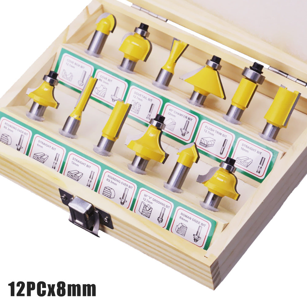 15-piece set 1/4 handle 1/2 handle 8 handle 6 handle woodworking milling cutter set 12-piece set woodworking slotting milling cutter