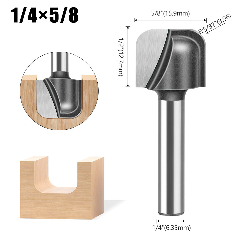 5-Piece set of 1/4 handle 6 handle double arc round bottom knife, slotting knife, bakelite milling cutter, engraving machine, trimming machine round bottom line type
