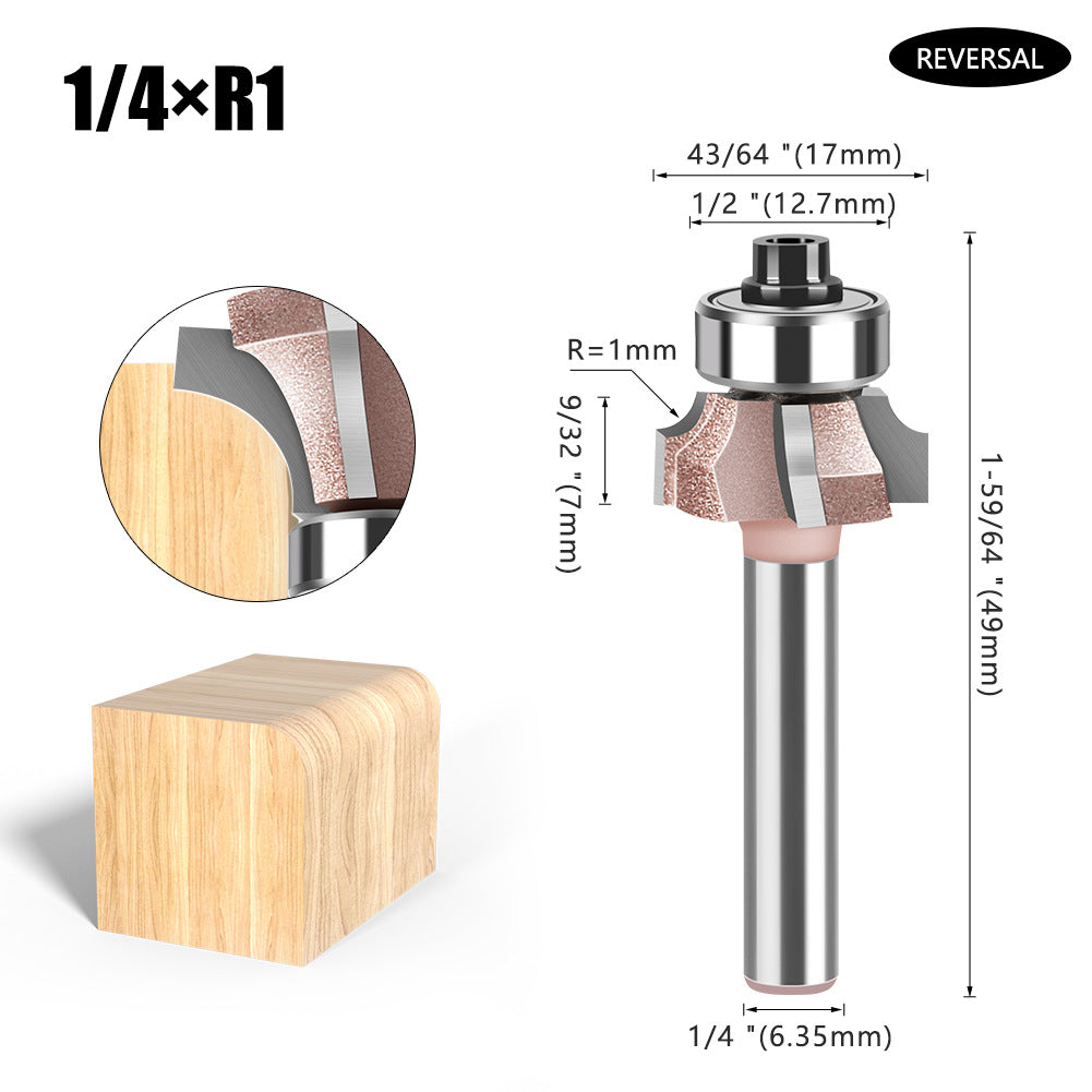 1/4 shank four-blade positive and reverse edge banding knife rounded corner knife arc trimming knife woodworking chamfering knife