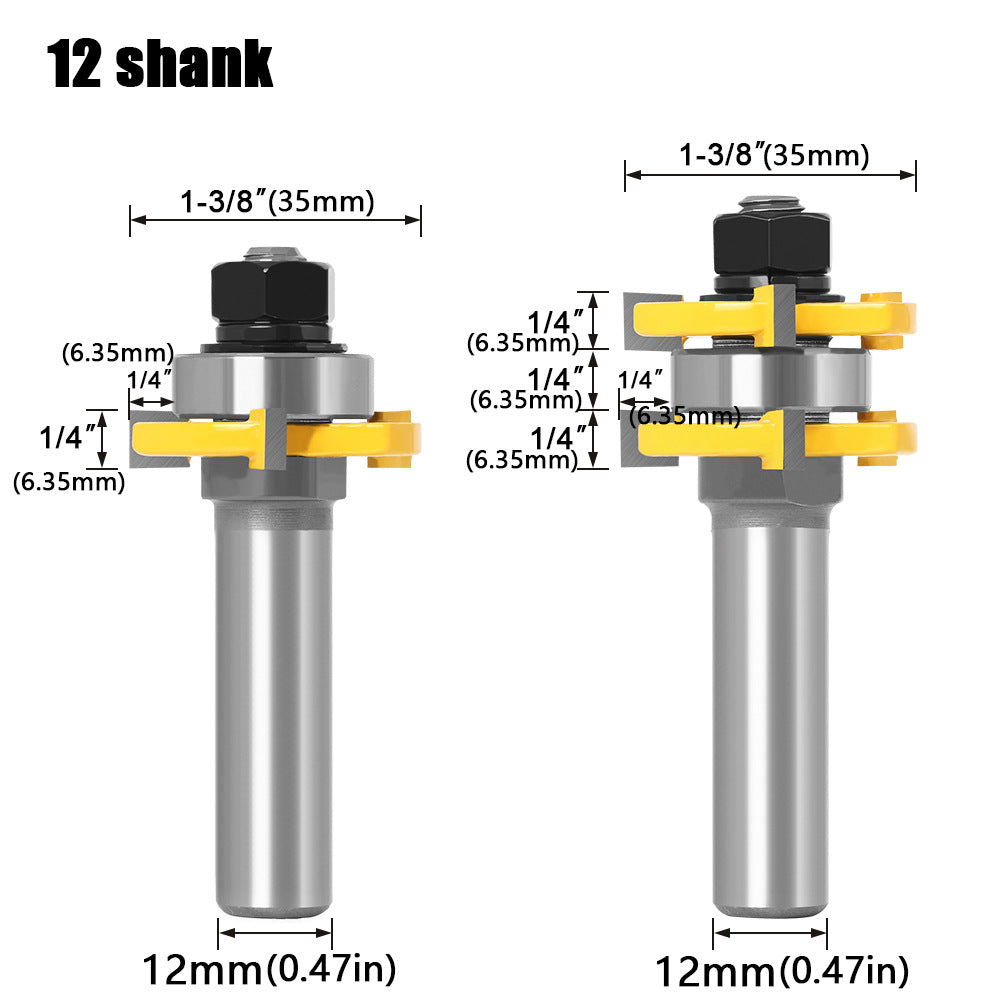 3-Tooth T-shaped tenon cutter Square tooth tenon cutter, floor cutter, puzzle cutter, woodworking milling cutter, carving cutter 6 handles 8 handles