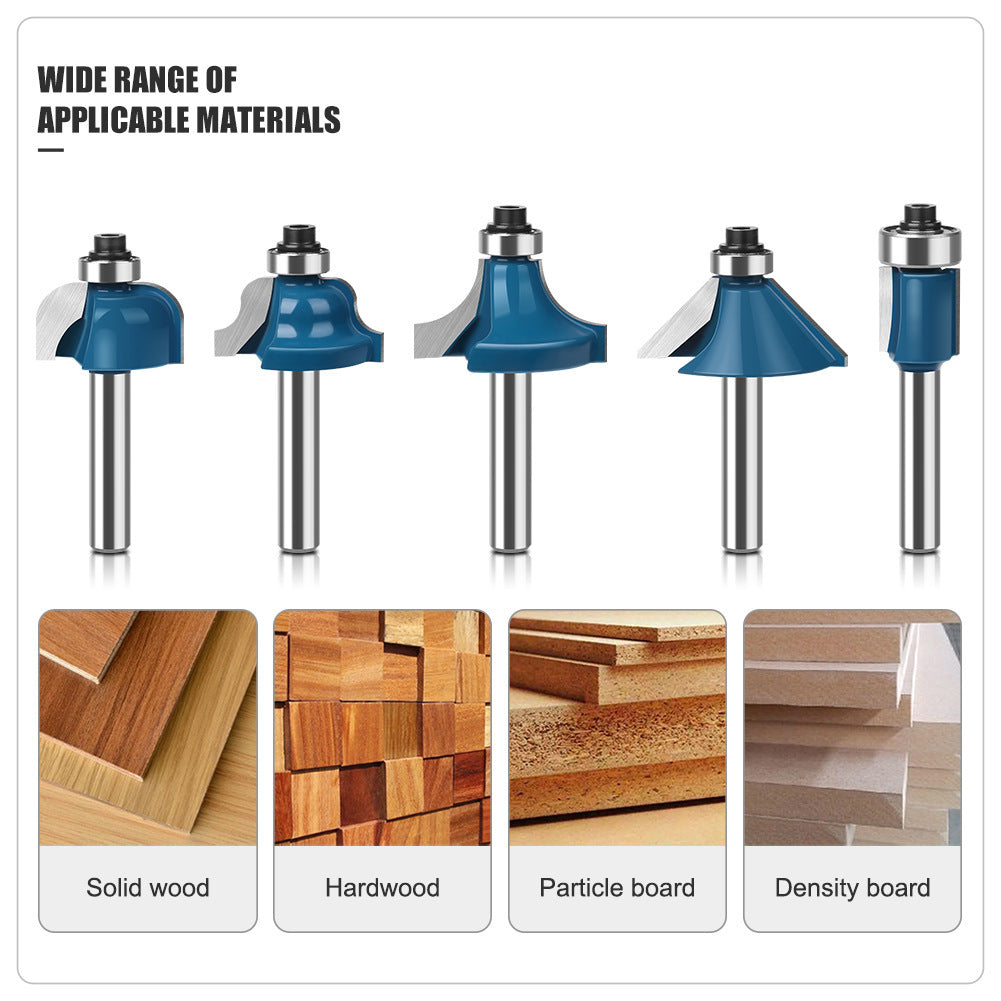1/4 handle 15-piece woodworking milling cutter set trimmer head bakelite slotting router straight cutter woodworking tool