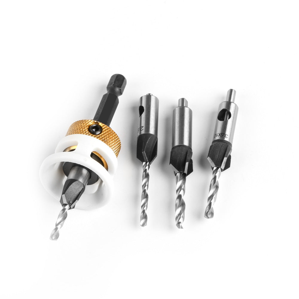 4-Piece set Woodworking limit four-edge countersunk drill bit Taper hole drill Adjustable depth Step drill Hidden screw countersunk head