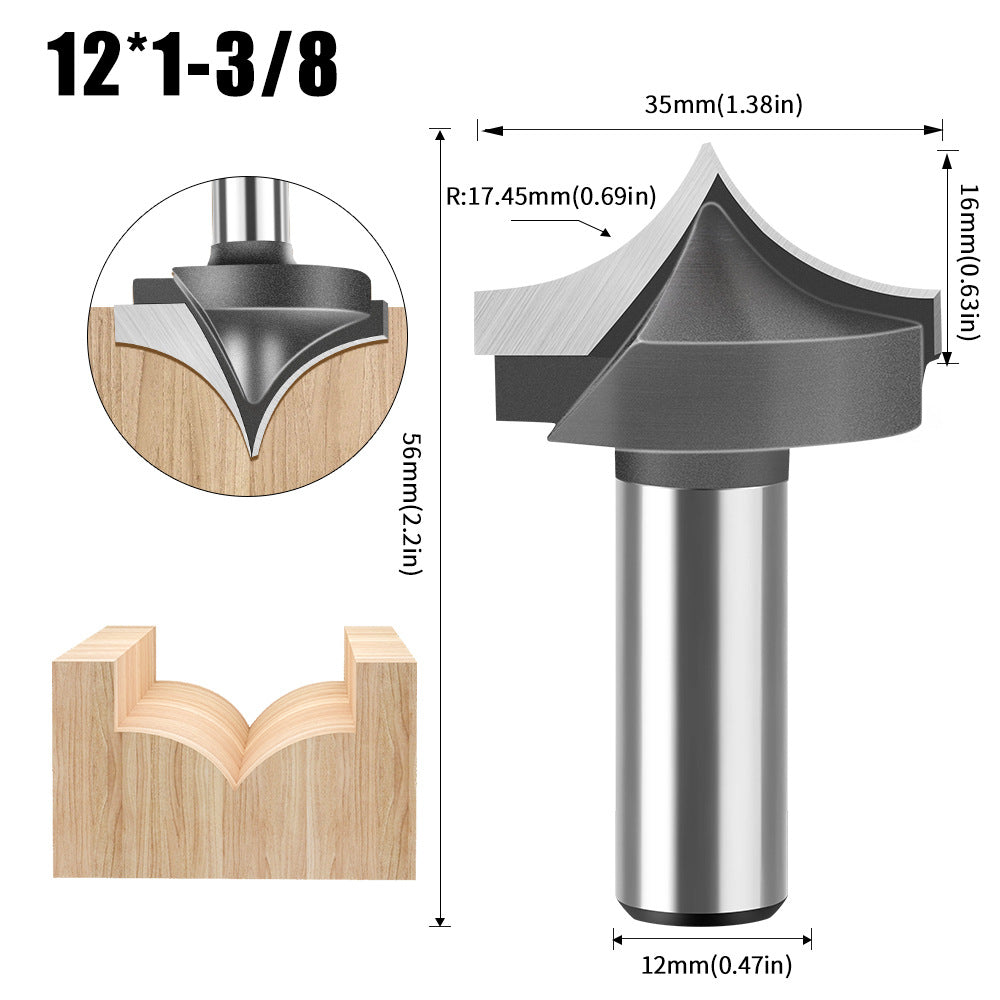 6 handle 12 handle woodworking pointed nozzle carving knife trimming machine line knife, inverted arc knife, rounded corner cutter milling cutter