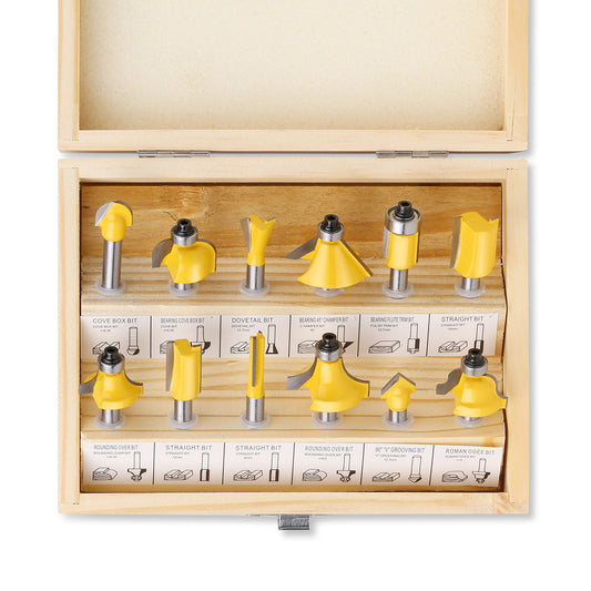 12-Piece set of 6-shank 1/4-shank woodworking milling cutter set, trimming machine, engraving machine, bakelite milling cutter, home decoration DIY