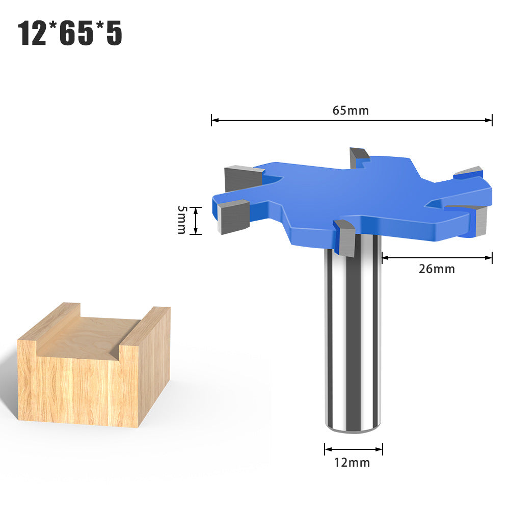 6-Tooth four-tooth T-shaped knife 1/2 handle 12mm handle woodworking tool lengthened T-shaped cutter slotted milling cutter T-shaped tenon cutter