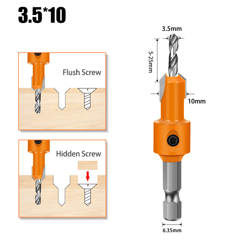 Hexagonal shank woodworking drill countersunk drill hidden screw hole double edge punching countersunk drill high speed steel woodworking drill