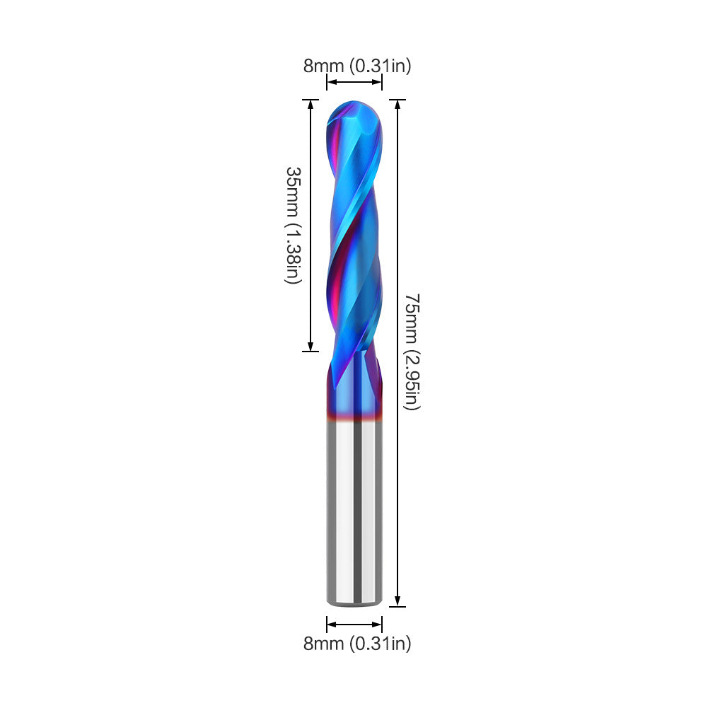 2-Blade Ball Head Straight Knife Upturn Blue Nano Woodworking Slotted Straight Knife Integral Alloy Woodworking Milling Cutter