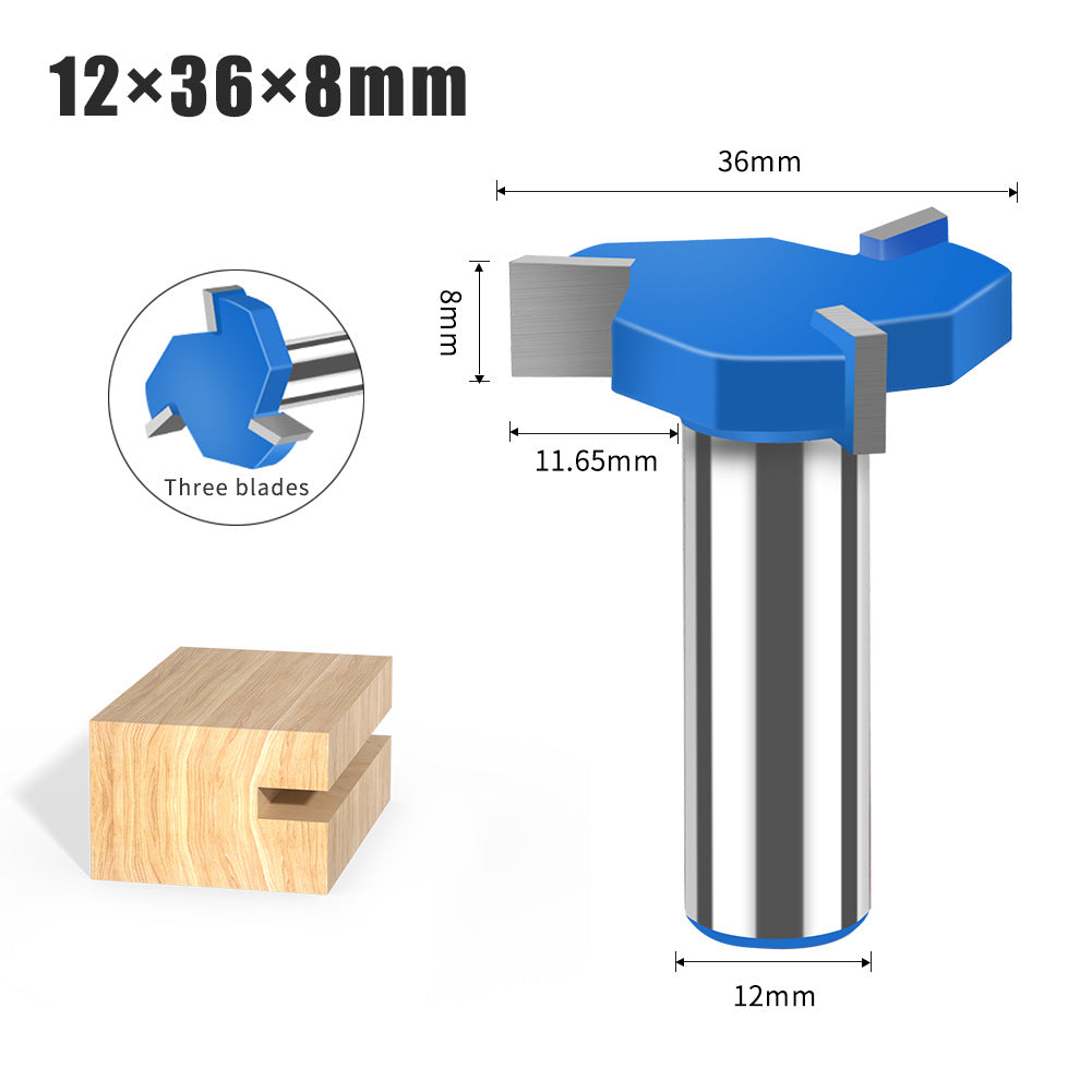Three-blade T-knife Tungsten steel milling cutter Slotting cutter Bottom cleaning cutter Three-tooth T-cutter Slotting cutter Large diameter trimming machine industry