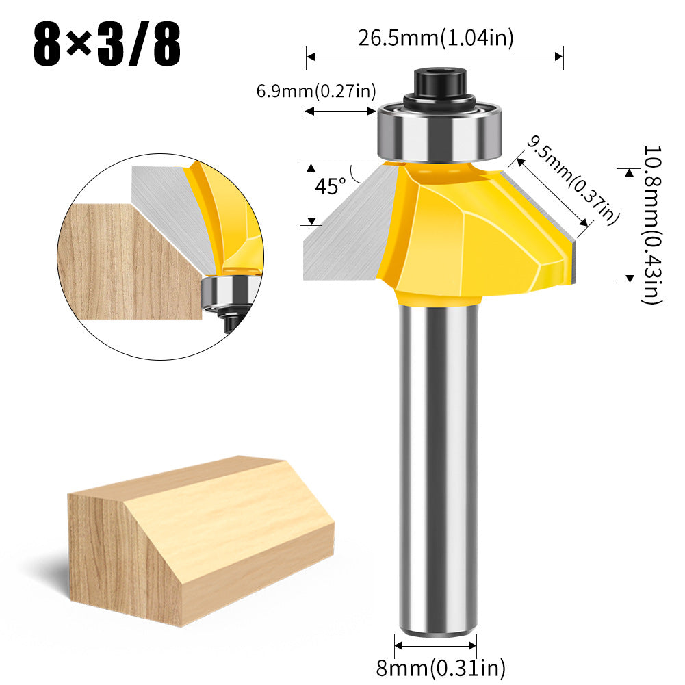 8 handle 45 degree bevel knife woodworking milling cutter trimming machine engraving machine cutter head 45 degree chamfering knife chamfering cutter head