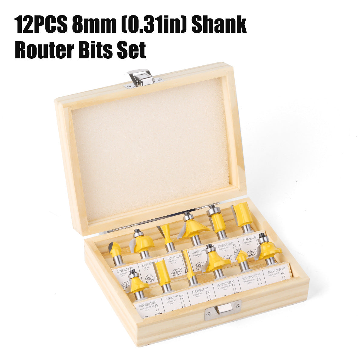 Woodworking milling cutter 8 handle 12-piece set yellow, woodworking engraving machine/bakelite milling/trimming machine, cutter head set cutter