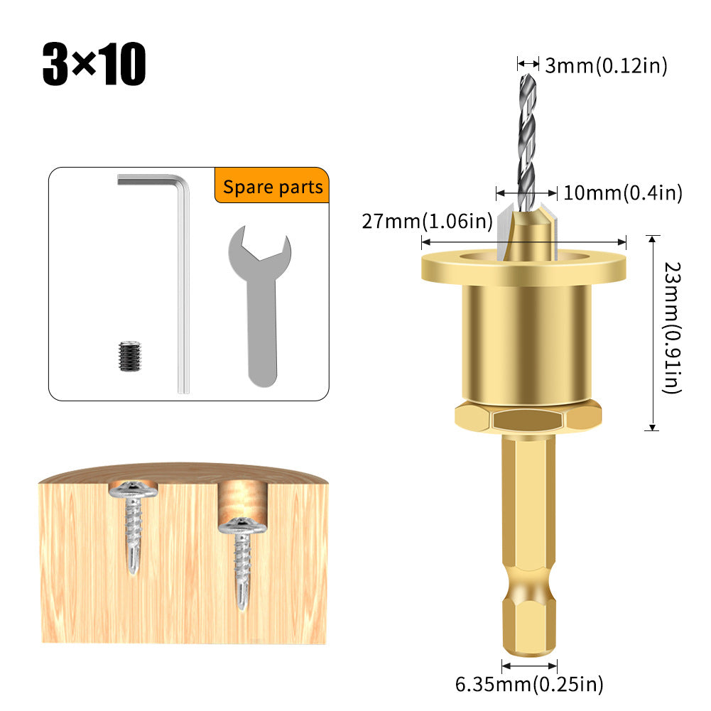 Adjustable hexagonal shank countersunk hole drilling tapered hole drilling screw step drill self-tapping screw alloy head wood installation