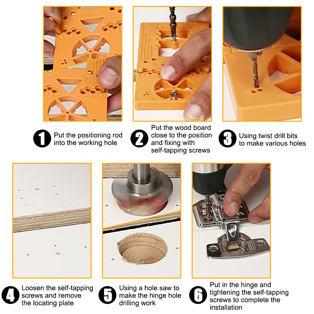 No cover hinge drill combination set, hinge hinge woodworking hole positioner 35mm adjustable