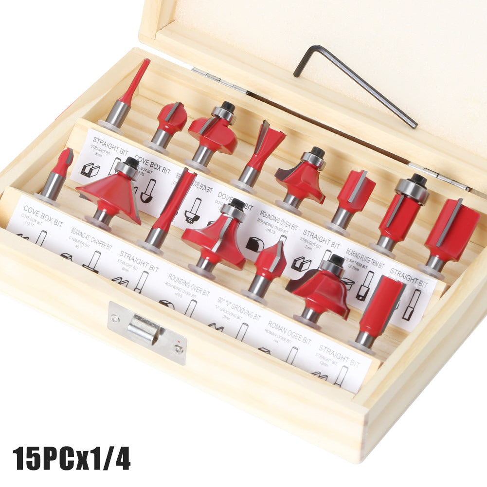 15-piece set 1/4 handle 1/2 handle 8 handle 6 handle woodworking milling cutter set 12-piece set woodworking slotting milling cutter