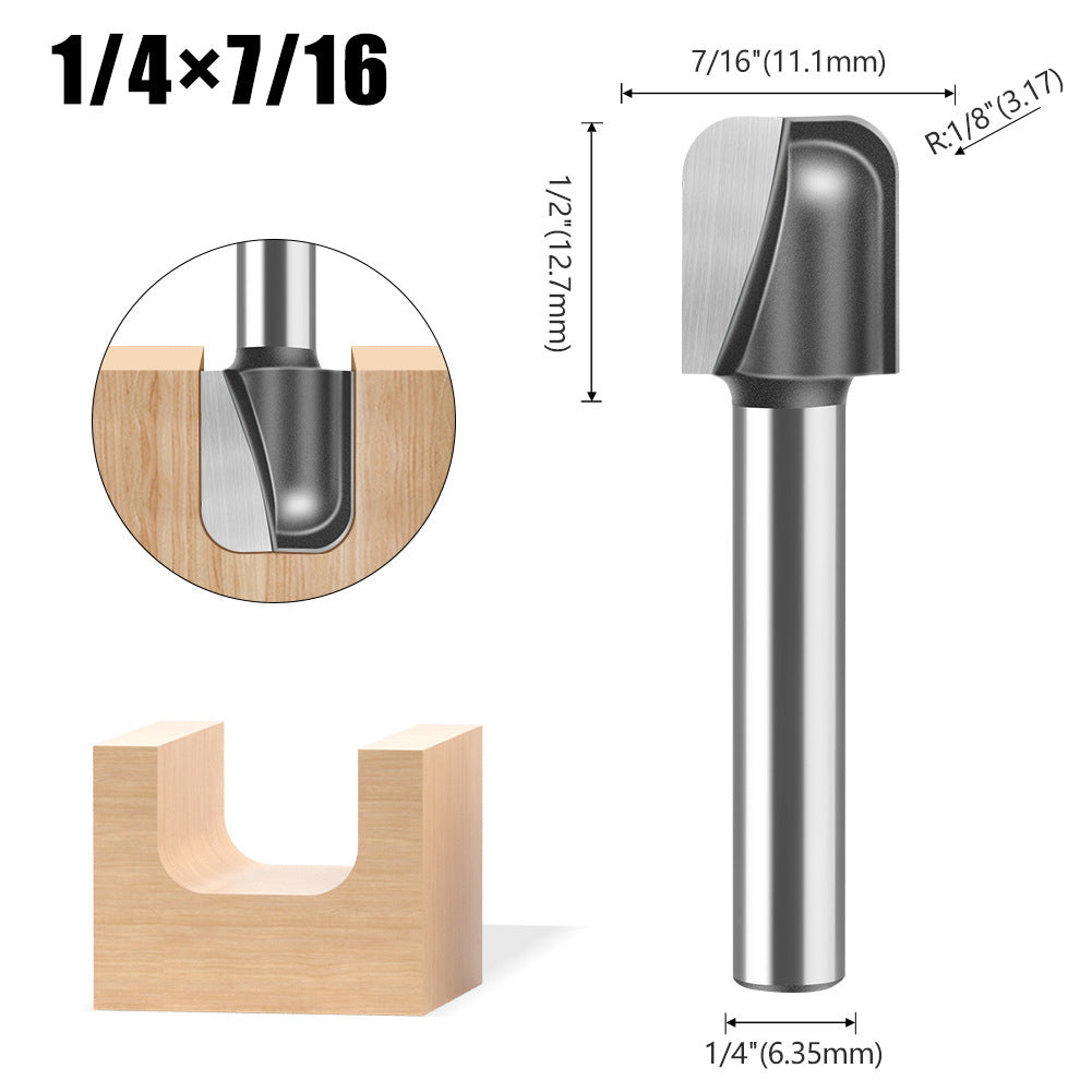 5-Piece set of 1/4 handle 6 handle double arc round bottom knife, slotting knife, bakelite milling cutter, engraving machine, trimming machine round bottom line type