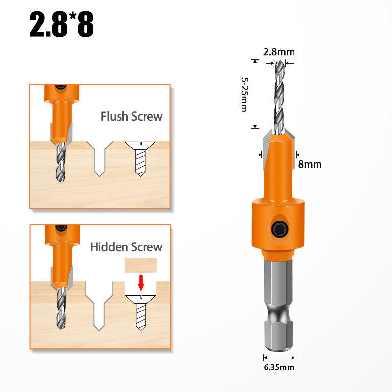Hexagonal shank woodworking drill countersunk drill hidden screw hole double edge punching countersunk drill high speed steel woodworking drill