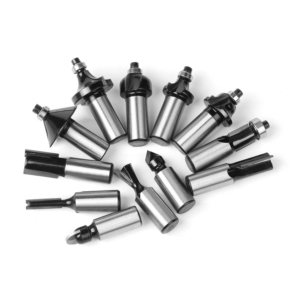 12-Piece set of 1/2 handle woodworking milling cutter set, black woodworking engraving machine/bakelite milling/trimming machine, cutter head set