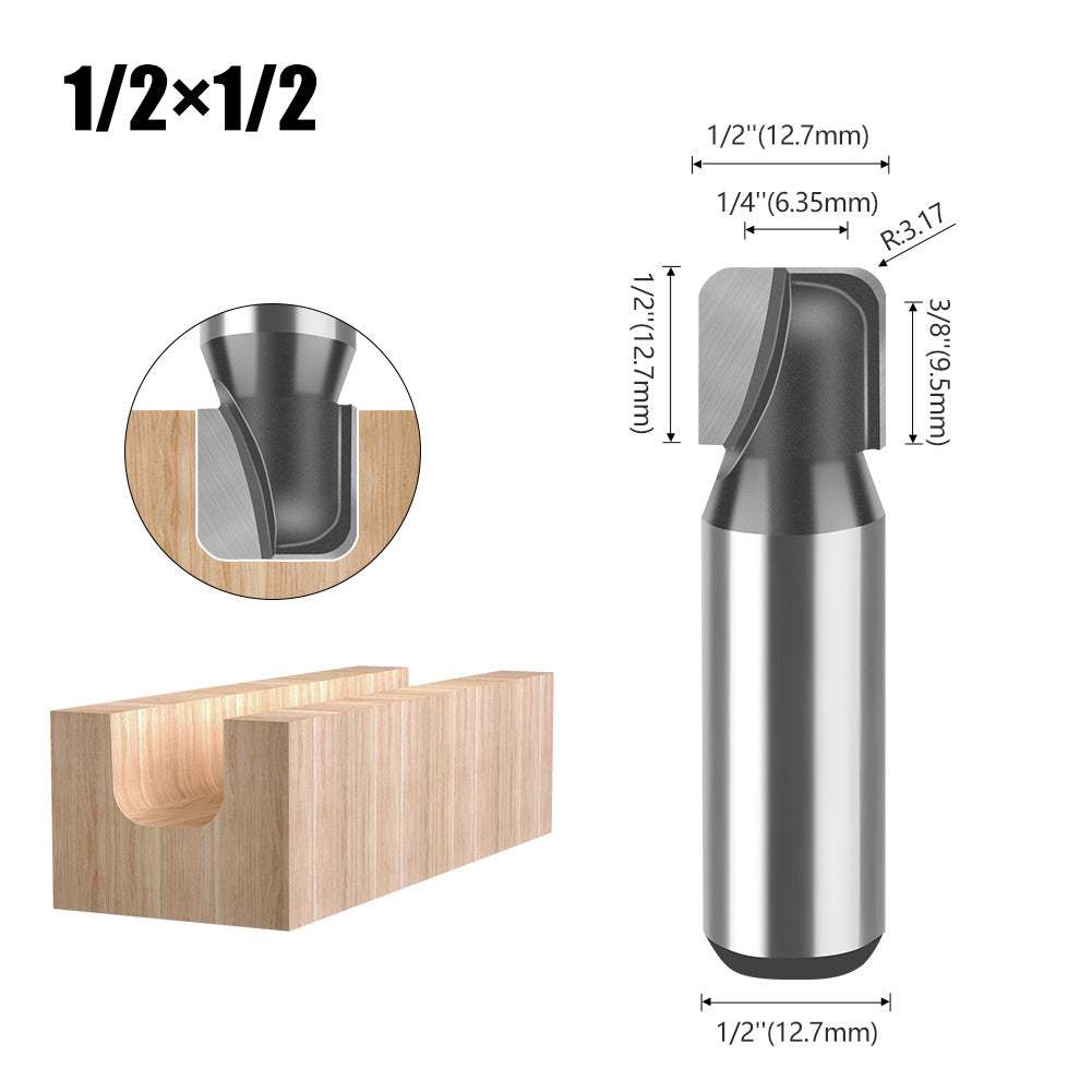 1/2 Shank 1/4 Shank Double Arc Round Bottom Knife, Slotting Knife Bakelite Milling Cutter, Engraving Machine Edge Trimming Machine Round Bottom Linear Knife