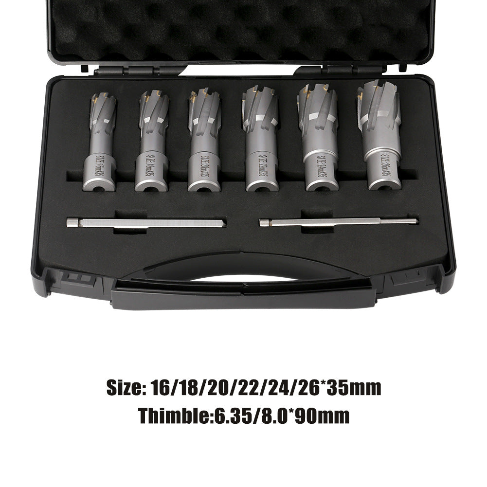 6-Piece set of hollow drill bits, magnetic drill bits, coring bits, carbide drill steel plate hole opener