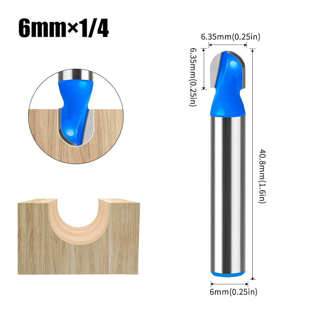 6 handle 12 handle slotting knife bottom digging knife woodworking round bottom knife, engraving machine, trimming machine knife head round bottom trimming milling cutter