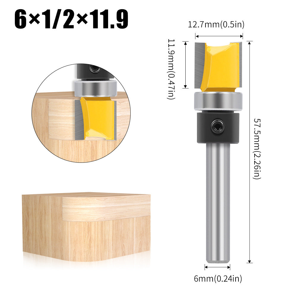 1/4 handle, copy bearing trimming cutter, woodworking milling cutter, double-edged bearing straight cutter, extended