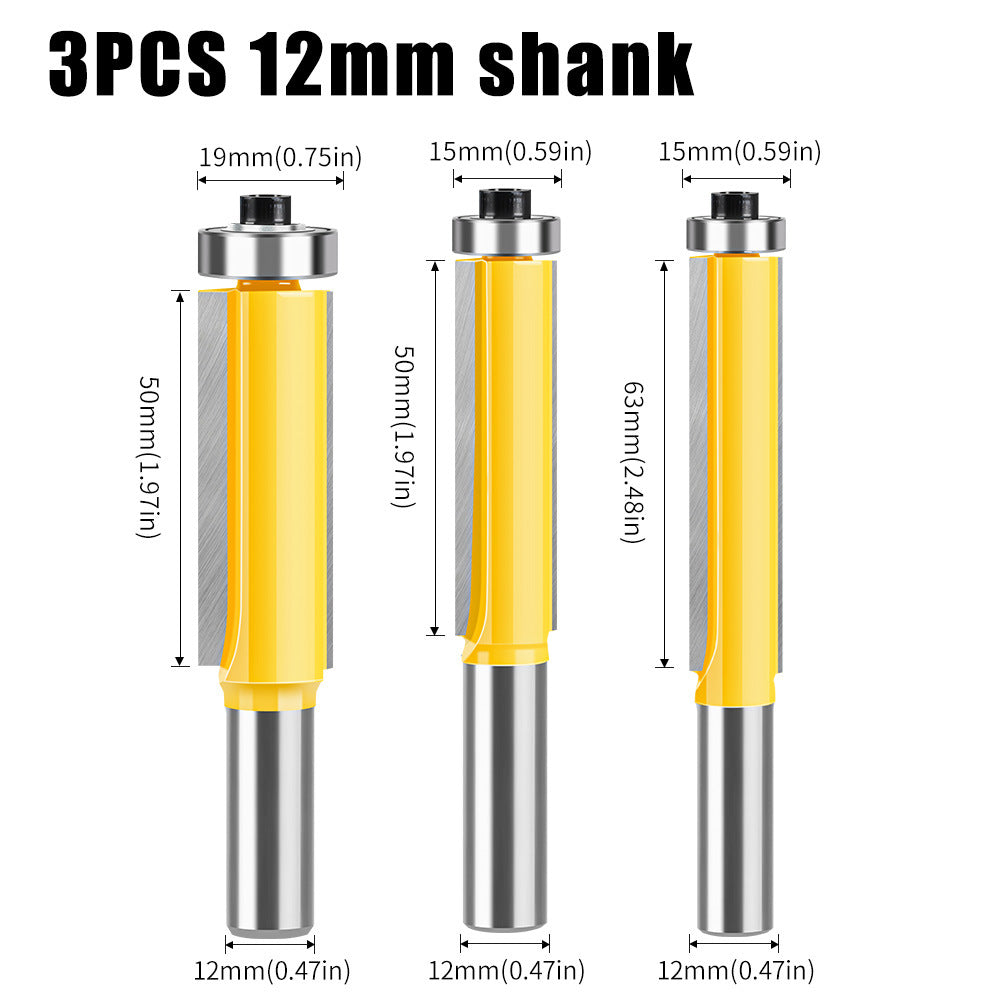 12 handle extended trimming knife with bearing trimming knife double edge straight knife woodworking milling cutter tool trimming machine head