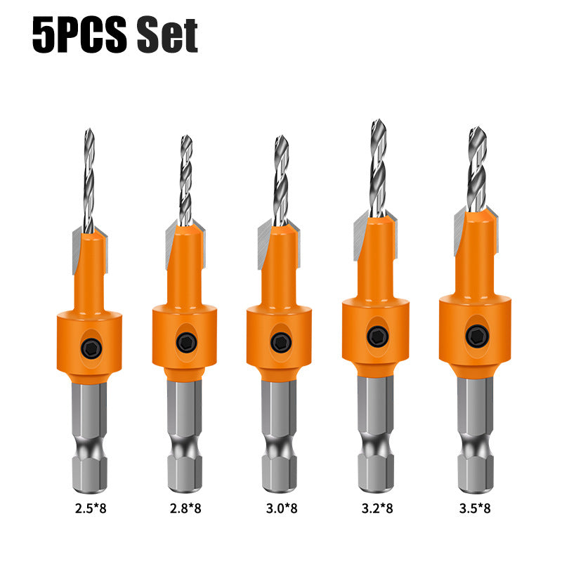 Hexagonal shank woodworking drill countersunk drill hidden screw hole double edge punching countersunk drill high speed steel woodworking drill