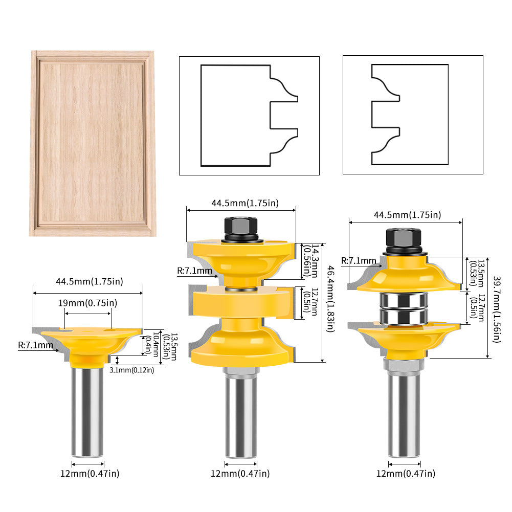 Three-piece set of door panel knives, door frame tenon knives, one-time forming, solid wood door knives, cabinet door panel knives, tenon knives, splicing