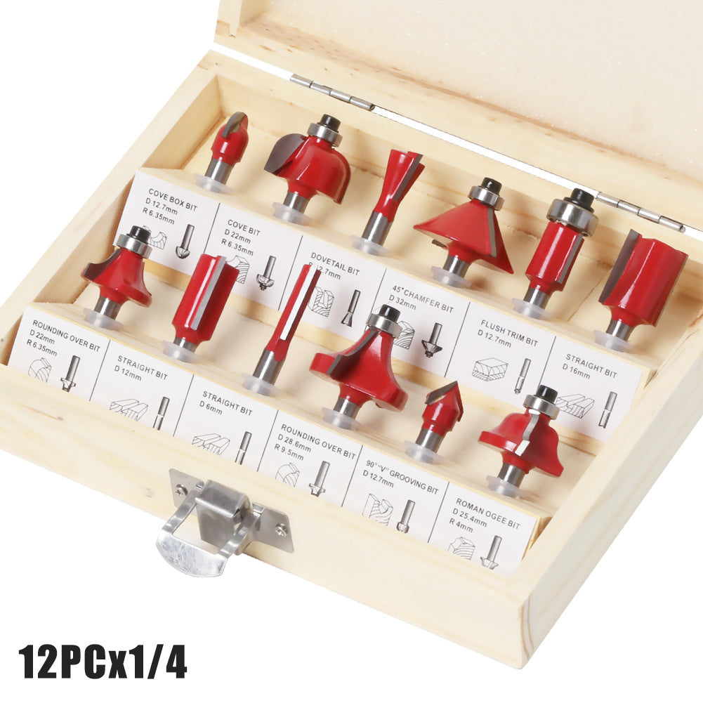 15-piece set 1/4 handle 1/2 handle 8 handle 6 handle woodworking milling cutter set 12-piece set woodworking slotting milling cutter